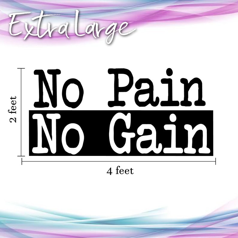 Extra Large Gym Wall Decal | No Pain No Gain Inspirational Wall Sticker ...