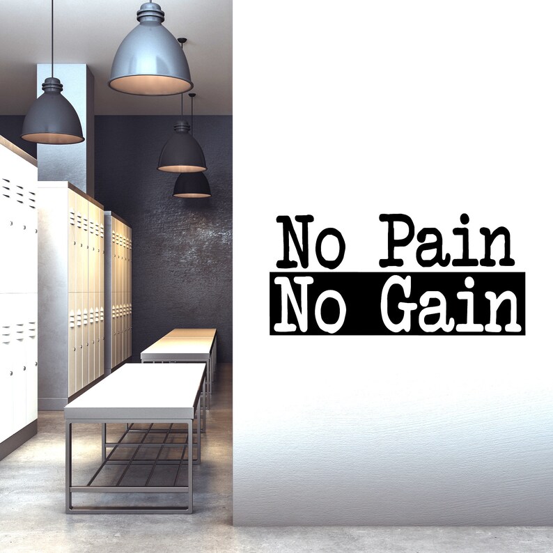Extra Large Gym Wall Decal | No Pain No Gain Inspirational Wall Sticker ...