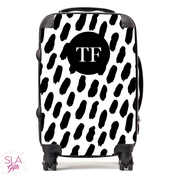 black and white polka dot suitcase