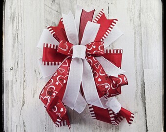 Valentines Day Wired Ribbon Bow, Heart Print Decor, One of a Kind Special