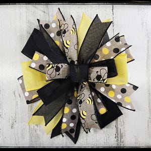 Bumble Bee Wired Ribbon Bow, Black and Yellow Wreath Decor