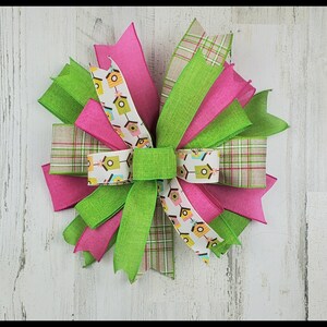 Summer Birdhouse Bow, Spring Lantern Bow, Pink and Green Wreath Bow, Wired Ribbon Bow, Plaid Wreath Bow, Mailbox Bow