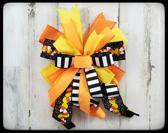 Candy Corn Halloween Bow, Wired Ribbon Fall Decor