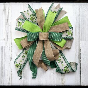 St. Patricks Day Bow, St. Patricks Lantern Bow, St. Patricks Wreath Bow, Mailbox Bow, Wired Ribbon Bow, Green Burlap St. Patricks Day Decor