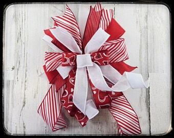 Valentines Day Wired Ribbon Bow, Heart Print Decor, One of a Kind Special