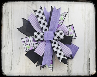 Lavender Spring Wreath Bow, Plaid Floral Wired Ribbon Decor