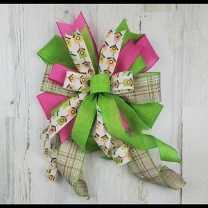 Summer Birdhouse Bow, Spring Lantern Bow, Pink and Green Wreath Bow, Wired Ribbon Bow, Plaid Wreath Bow, Mailbox Bow
