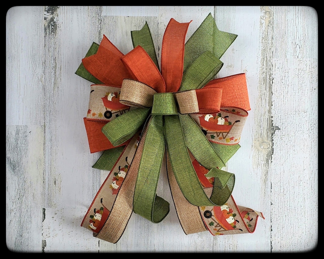 Fall Wired Ribbon Bow, Rust Orange and Green, Thanksgiving Decor - Etsy