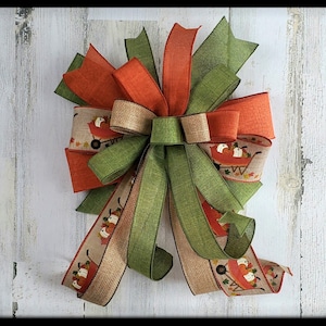 Fall Wired Ribbon Bow, Fall Lantern Bow, Fall Wreath Bow, Fall Mailbox Bow, Thanksgiving Bow, Autumn Bow, Rust Orange and Green Fall Bow