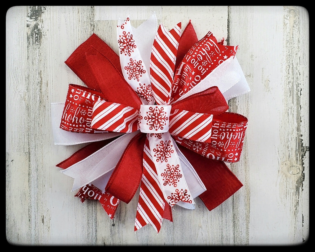 Christmas Wired Ribbon Bow, Candy Cane Lantern Wreath Decor - Etsy