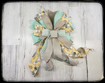 Floral Spring Wreath Bow, Mint Green Striped Lantern Bow