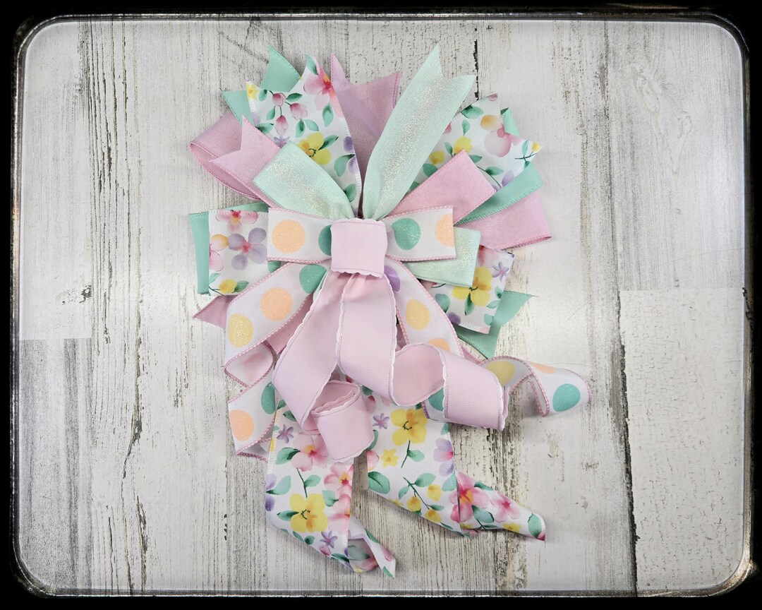 Pastel Spring Wreath Bow, Pink and Mint Green Lantern Bow - Etsy