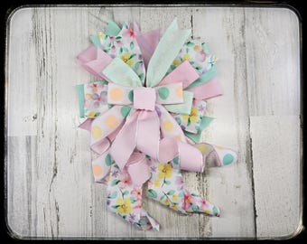 Pastel Spring Wreath Bow, Pink and Mint Green Lantern Bow