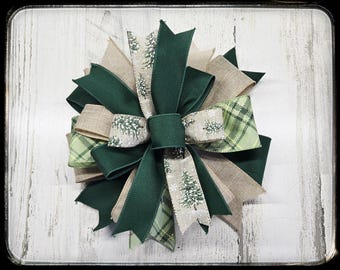 Winter Green Plaid Christmas Bow, Rustic Lantern Wreath Decor