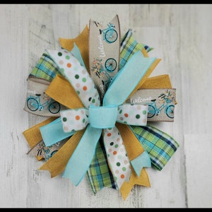 Summer Bike Bow, Spring Lantern Bow, Teal Blue and Green Wreath Bow, Wired Ribbon Bow, Plaid Wreath Bow, Mailbox Bow