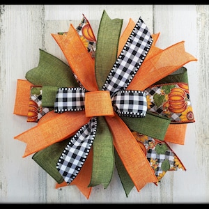 Fall Wreath Bow, Sunflower Pumpkin, Buffalo Plaid Wired Ribbon Decor