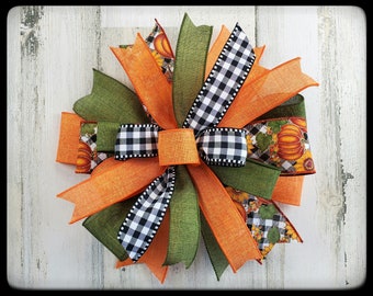 Fall Wreath Bow, Sunflower Pumpkin, Buffalo Plaid Wired Ribbon Decor