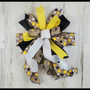 Summer Bumble Bee Bow, Black and Yellow Spring Wreath Bow, Bee Lantern Bow, Wired Ribbon Bow, Mailbox Bow