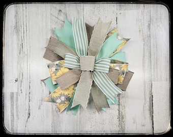 Floral Spring Wreath Bow, Mint Green Striped Wired Ribbon Decor