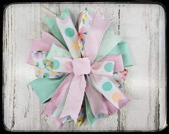 Pastel Spring Wreath Bow, Pink and Mint Green Wired Ribbon Decor