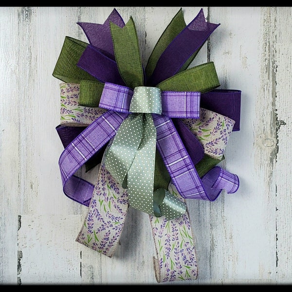 Summer Bow, Spring Lantern Bow, Purple Wreath Bow, Easter Decorations Bow, Wired Ribbon Bow, Plaid Floral Spring Wreath Bow, Mailbox Bow