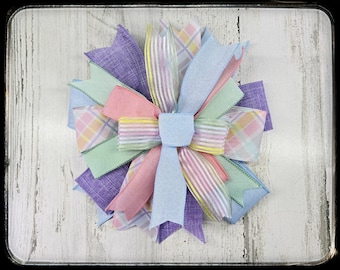 Spring Wreath Bow, Pastel Plaid, Easter Wired Ribbon Bow