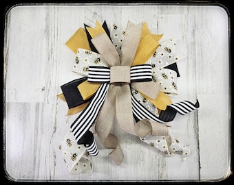 Bumble Bee Summer Yellow Wreath Bow, Black Striped Spring Lantern Decor