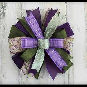Summer Bow, Spring Lantern Bow, Purple Wreath Bow, Easter Decorations Bow, Wired Ribbon Bow, Plaid Floral Spring Wreath Bow, Mailbox Bow
