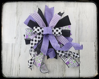 Lavender Spring Wreath Bow, Purple Plaid Lantern Bow