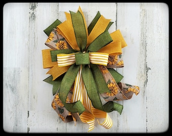 Fall Sunflower Wired Ribbon Bow, Autumn Decor
