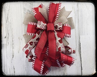 Valentines Day Wired Ribbon Bow, Heart Print Decor, One of a Kind Special