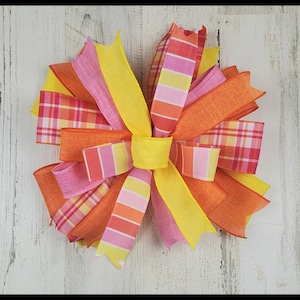 Summer Pink Lemonade Bow, Spring Lantern Bow, Pink and Yellow Wreath Bow, Wired Ribbon Bow, Plaid Wreath Bow, Mailbox Bow