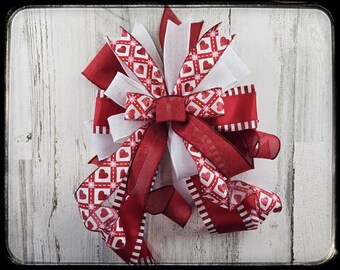 Valentines Day Wired Ribbon Bow, Heart Print Decor, One of a Kind Special