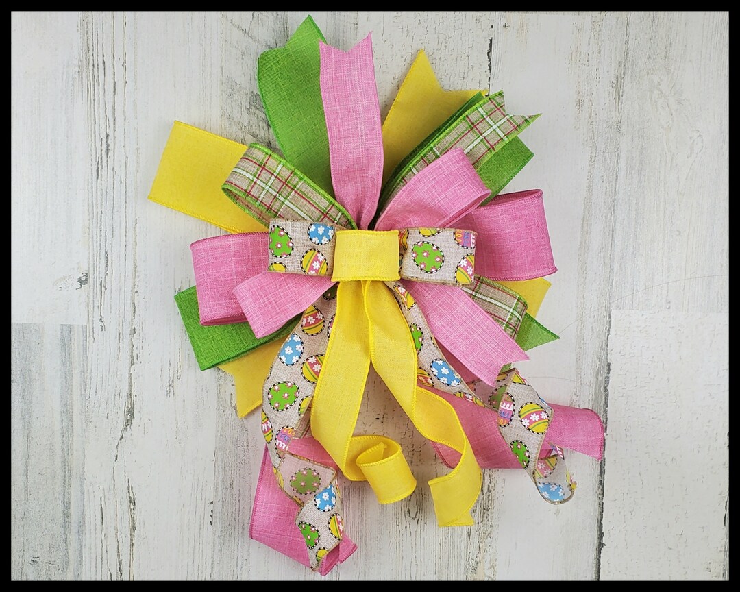 Easter Bow, Spring Lantern Bow, Pink and Yellow Wreath Bow, Easter ...
