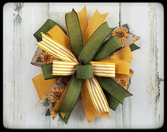 Fall Sunflower Wreath Bow, Yellow Green Thanksgiving Decor