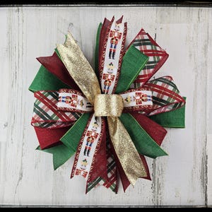 Christmas Nutcracker Wired Ribbon Bow, Holiday Lantern Decor