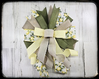 Summer Yellow Lemon Wreath Bow, Polka Dot Spring Lantern Decor