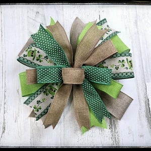 St. Patricks Day Bow, St. Patricks Lantern Bow, St. Patricks Wreath Bow, Mailbox Bow, Wired Ribbon Bow, Green Burlap St. Patricks Day Decor