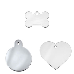 Polished Chrome Custom Engraved Pet ID Tags For Your Dog Or Cat, Personalized, Up To 4 Lines Of Text Per Side, Small & Large Sizes