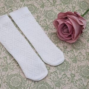 White Diamond Pattern Mesh Knee High Socks for 22” French or German Antique or Reproduction Doll.
