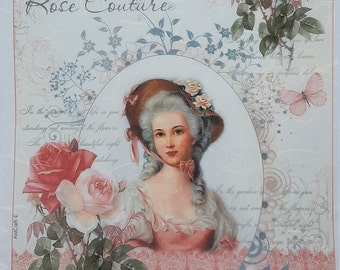 Rice Paper for decoupage, Victorian Lady, Woman, Flowers, Roses, floral