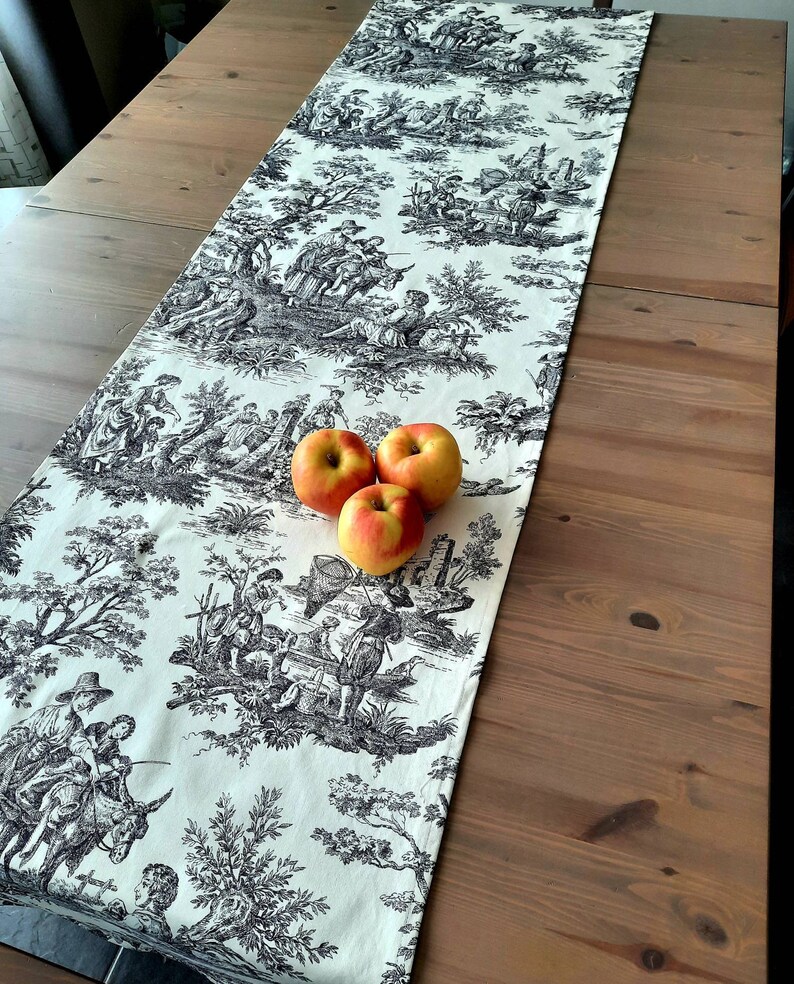 Toile de Jouy, Table runner, Linen table runner, 100% linen,table runner, French country rustic, shabby chic, handmade image 1