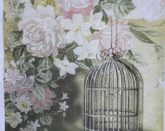 ITD Collection Rice Paper for decoupage, vintage flowers, roses, shabby chic, bird cage