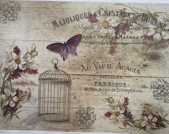 ITD Collection Rice Paper for decoupage, vintage flowers, butterfly, bird cage, shabby chic