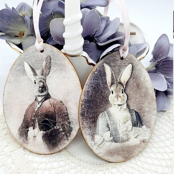 Victorian style Easter Eggs, Set of 2, Vintage style Easter egg, rustic wooden Easter eggs, Spring hanging ornaments, gift tags