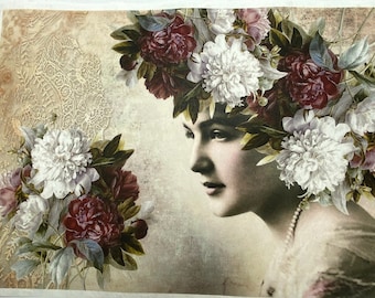 ITD Collection Rice Paper for decoupage, Victorian Lady, Woman, Flowers