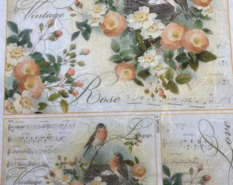 Rice Paper for decoupage, Christmas, winter scenery, winter birds