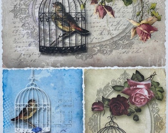 ITD Collection Rice Paper for decoupage, Shabby chic,vintage, birds, flowers