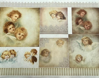 ITD Collection Rice Paper for decoupage, angels, cupids, vintage Christmas