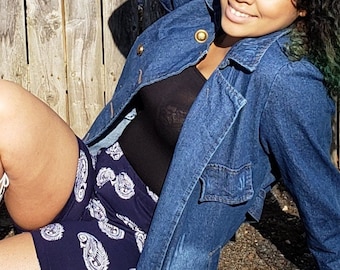 Navy Blue Paisley Shorts